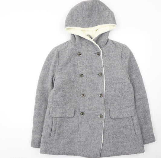 Mantaray Womens Grey Wool Blend Hooded Pea Coat Size 14