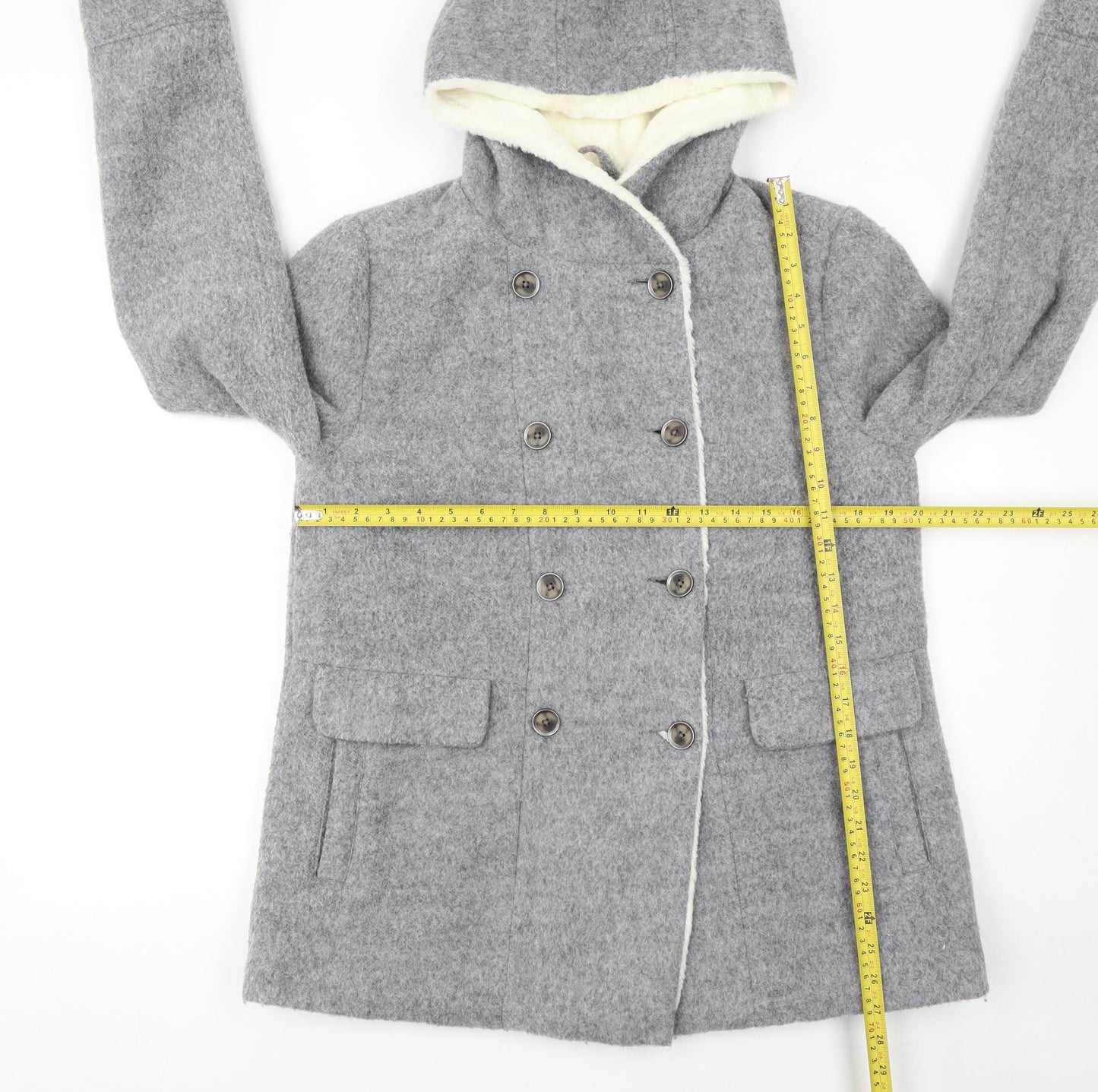 Mantaray Womens Grey Wool Blend Hooded Pea Coat Size 14