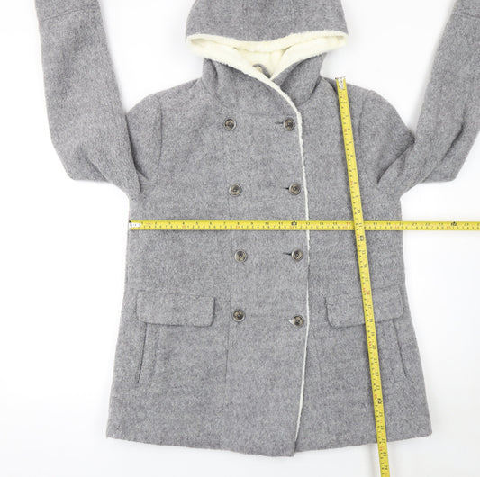 Mantaray Womens Grey Wool Blend Hooded Pea Coat Size 14