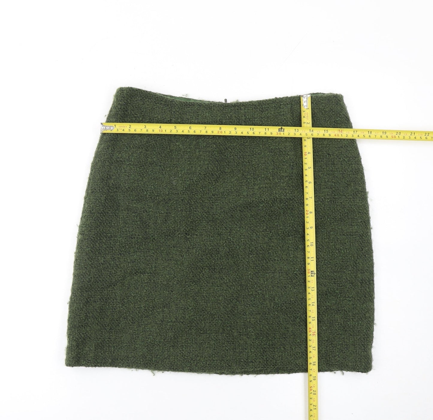Hobbs Women Green Wool Blend Tweed Pencil Skirt Size 12