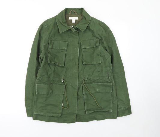 H&M Women's Green Cotton Military Jacket Size 12 Drawstring Waist