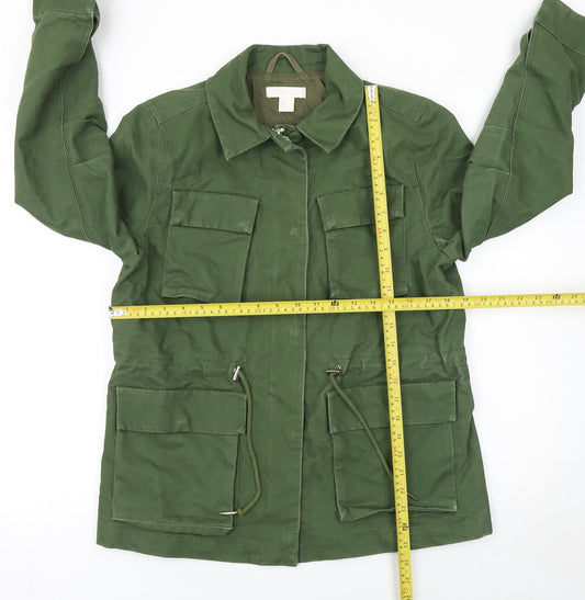 H&M Women's Green Cotton Military Jacket Size 12 Drawstring Waist