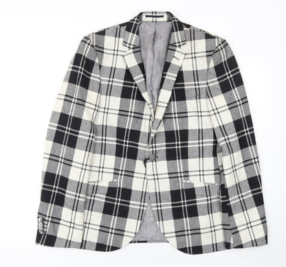 Heart and Dagger Men's Black Check Wool Blend Slim Fit Blazer Jacket
