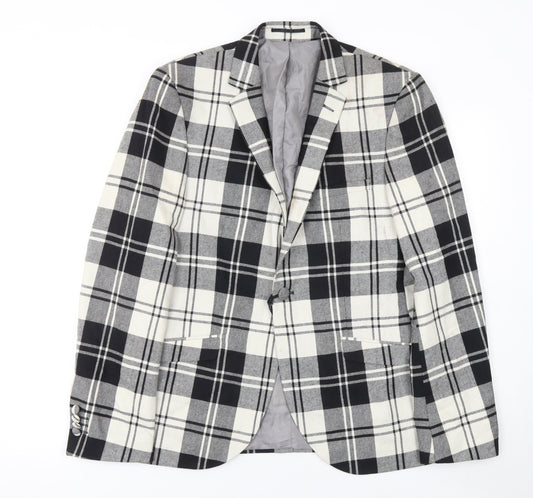 Heart and Dagger Men's Black Check Wool Blend Slim Fit Blazer Jacket