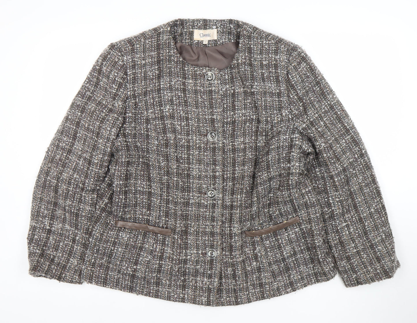 Marks and Spencer Womens Brown Bouclé Blazer Jacket Size 18 Classic Check