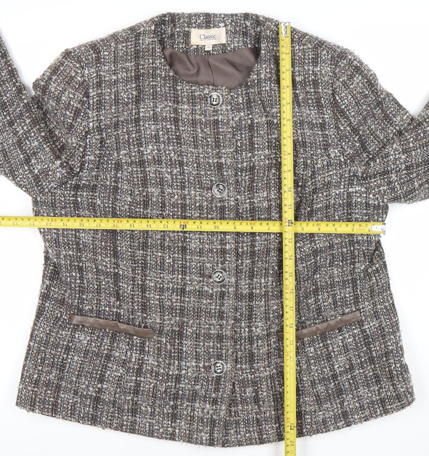 Marks and Spencer Womens Brown Bouclé Blazer Jacket Size 18 Classic Check