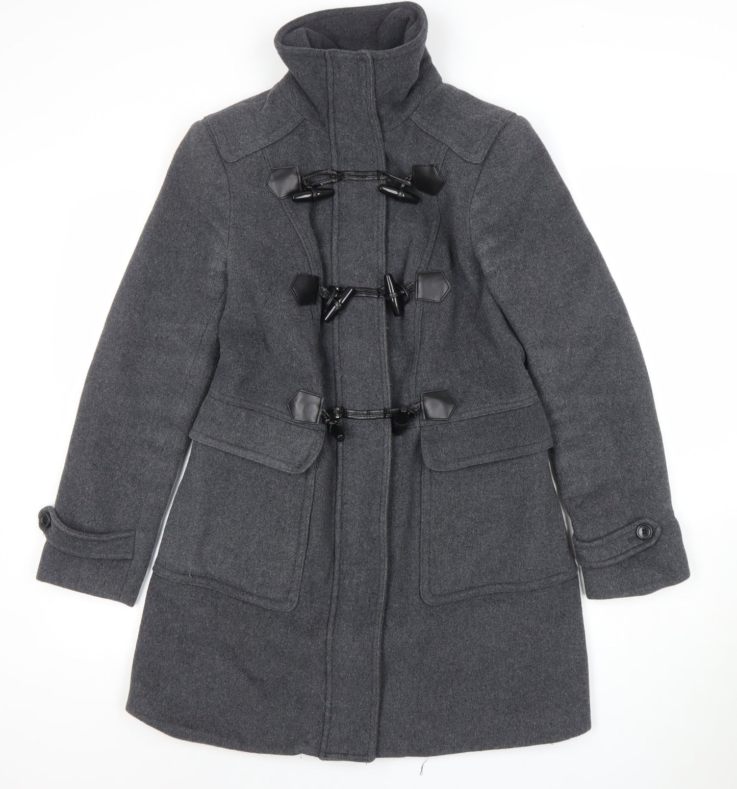 Forever 21 Women's Grey Wool Blend Toggle Duffle Coat M