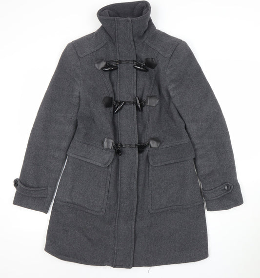 Forever 21 Women's Grey Wool Blend Toggle Duffle Coat M