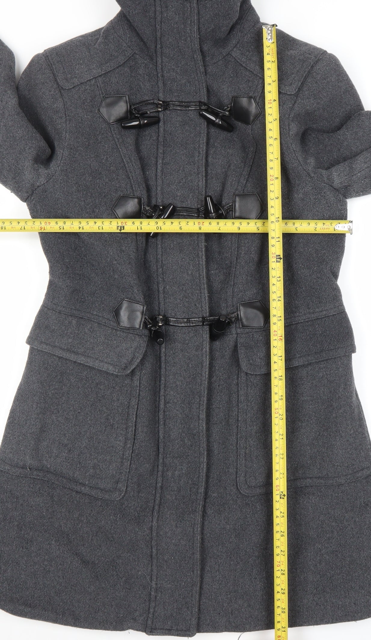 Forever 21 Women's Grey Wool Blend Toggle Duffle Coat M