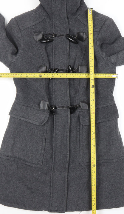 Forever 21 Women's Grey Wool Blend Toggle Duffle Coat M