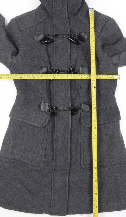 Forever 21 Women's Grey Wool Blend Toggle Duffle Coat M