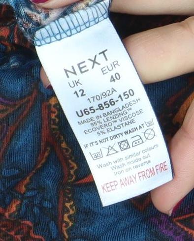 Next Womens Multicoloured Paisley Long Sleeve Shift Dress Size 12