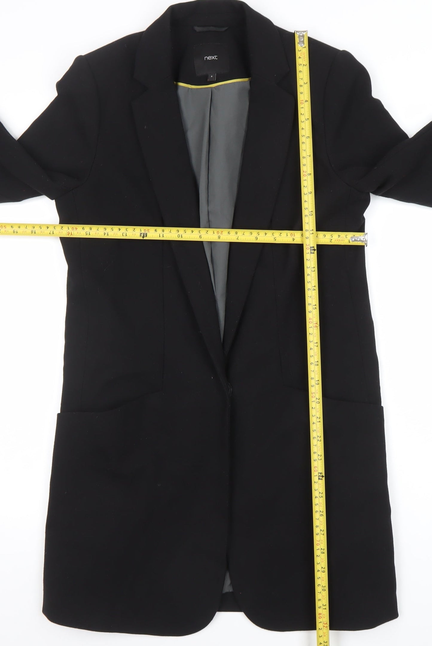 Next Women's Black Regular Fit Long Blazer Jacket Size 8