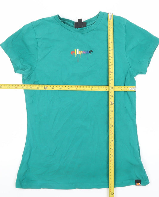 Ellesse Womens Green Cotton Short Sleeve Slim Fit T-Shirt Size 10
