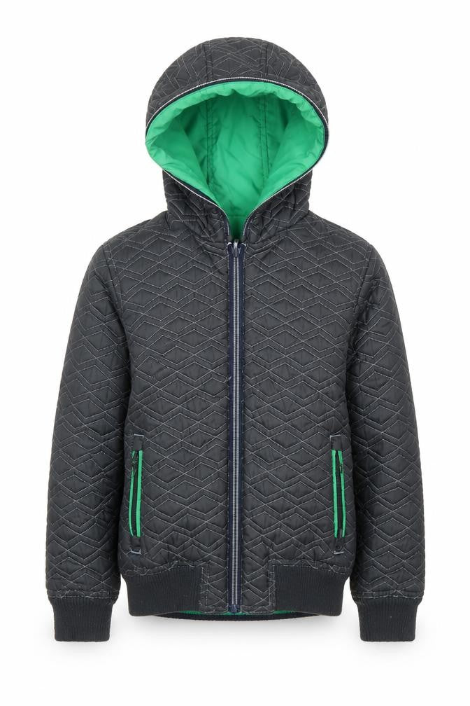 Front view of Marks & Spencer boys’ black quilted hooded puffer jacket 7-8 years