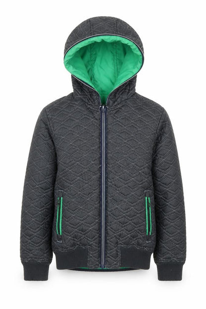 Front view of Marks & Spencer boys’ black quilted hooded puffer jacket 7-8 years