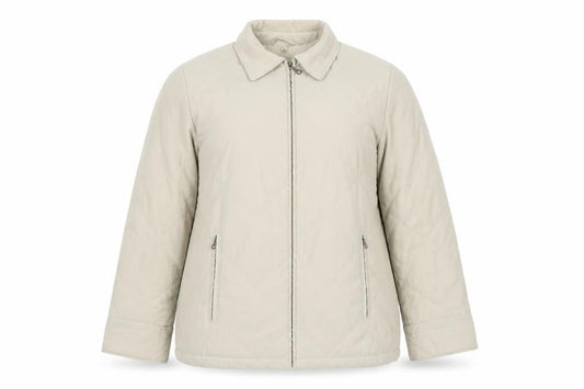 Front view of Nuage at Debenhams women’s beige quilted mid-length jacket, size UK 10