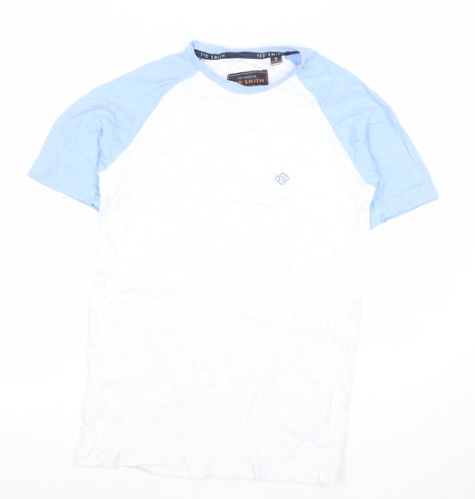 Ted Smith Men's White Blue Short Sleeve Crew Neck Cotton T-Shirt Size S