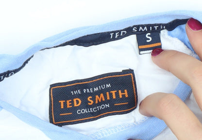 Ted Smith Men's White Blue Short Sleeve Crew Neck Cotton T-Shirt Size S