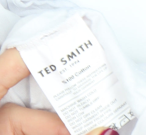 Ted Smith Men's White Blue Short Sleeve Crew Neck Cotton T-Shirt Size S