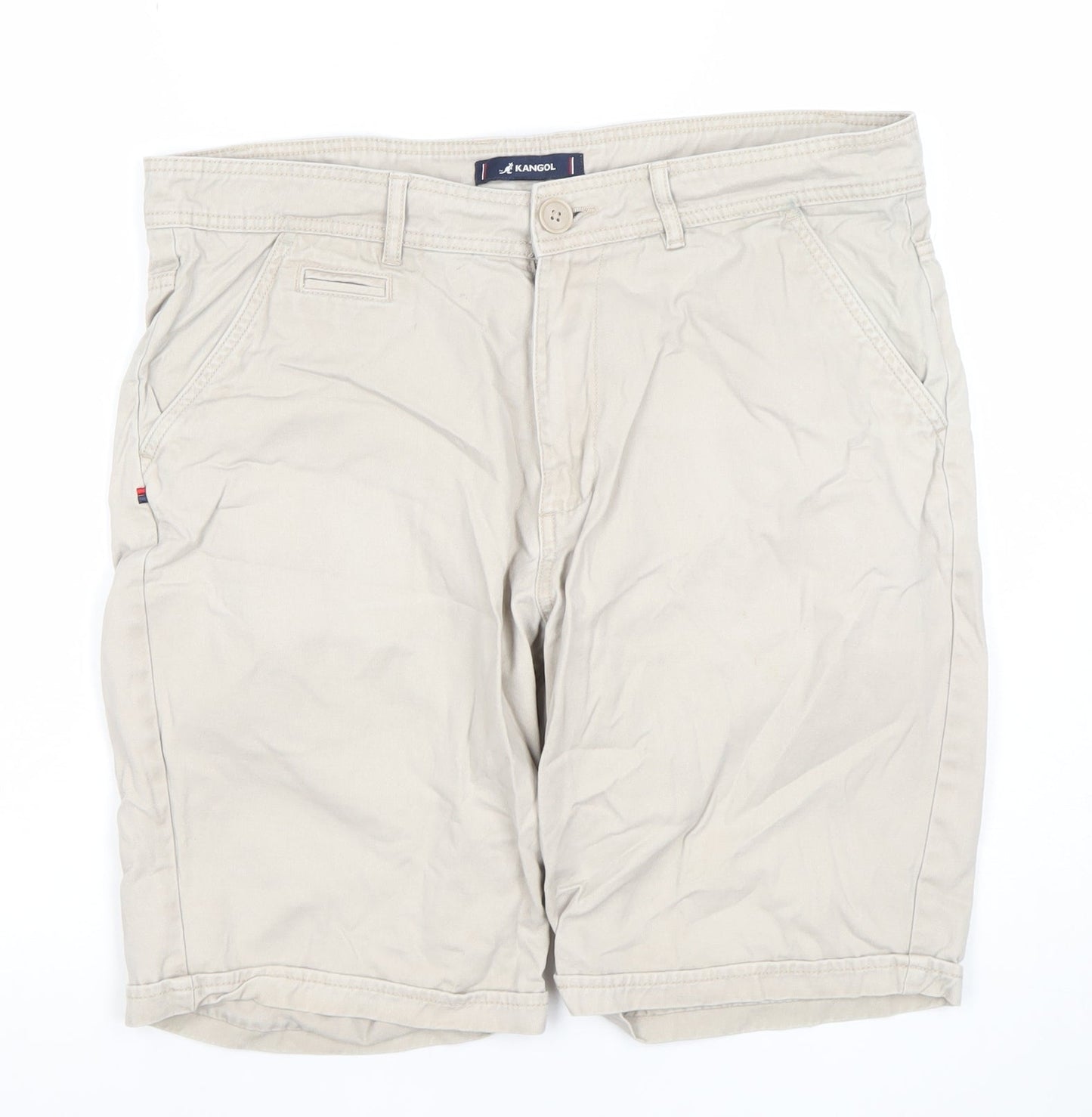 Kangol Men Beige Chino Shorts L Regular Fit Cotton Casual Summer