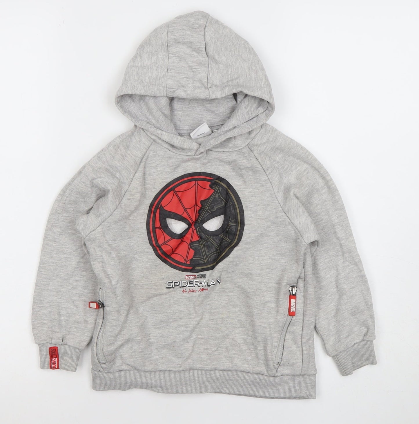 Primark Boys Grey Spider-Man Hoodie 5-6 Years Pullover Marvel Fleece