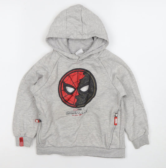Primark Boys Grey Spider-Man Hoodie 5-6 Years Pullover Marvel Fleece