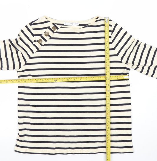 MNG Women's White Striped Boat Neck 3/4 Sleeve Cotton Top S