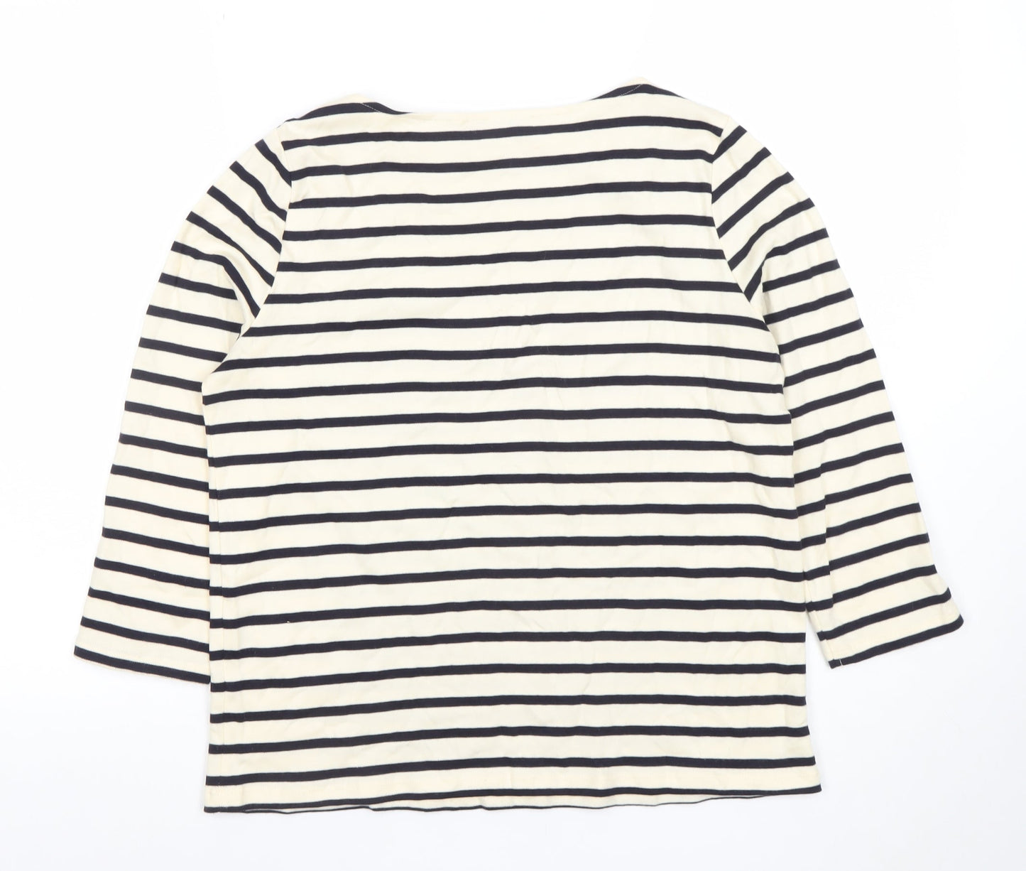 MNG Women's White Striped Boat Neck 3/4 Sleeve Cotton Top S