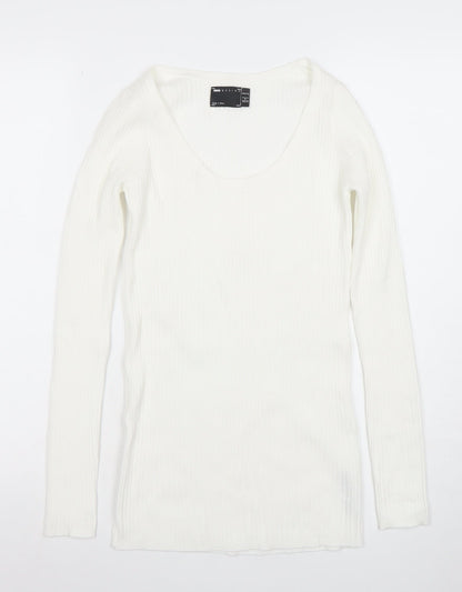 ASOS DESIGN Womens White Size 8 Slim Fit Ribbed Long Sleeve Top