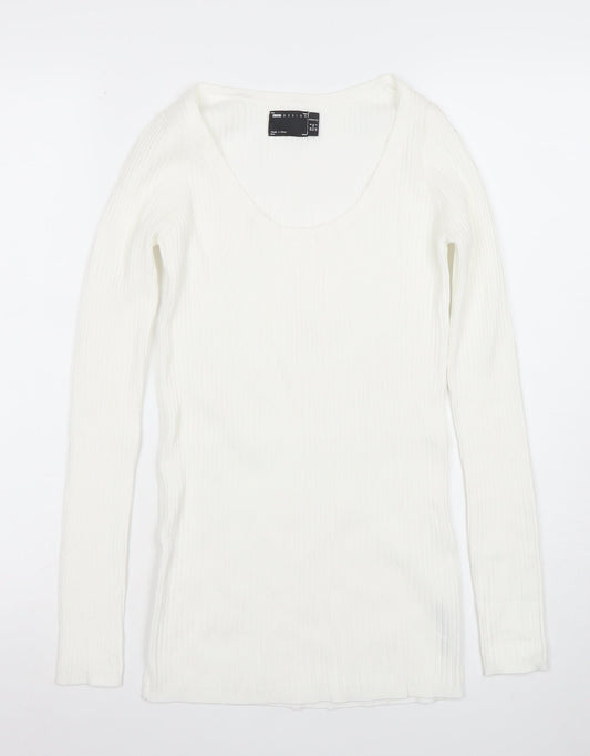 ASOS DESIGN Womens White Size 8 Slim Fit Ribbed Long Sleeve Top