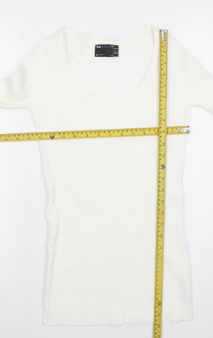 ASOS DESIGN Womens White Size 8 Slim Fit Ribbed Long Sleeve Top