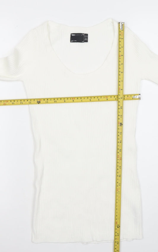 ASOS DESIGN Womens White Size 8 Slim Fit Ribbed Long Sleeve Top
