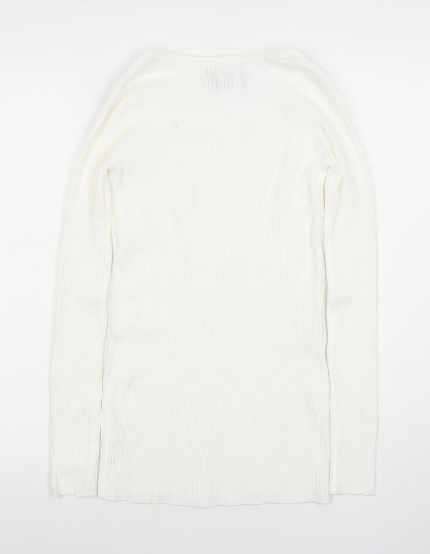 ASOS DESIGN Womens White Size 8 Slim Fit Ribbed Long Sleeve Top