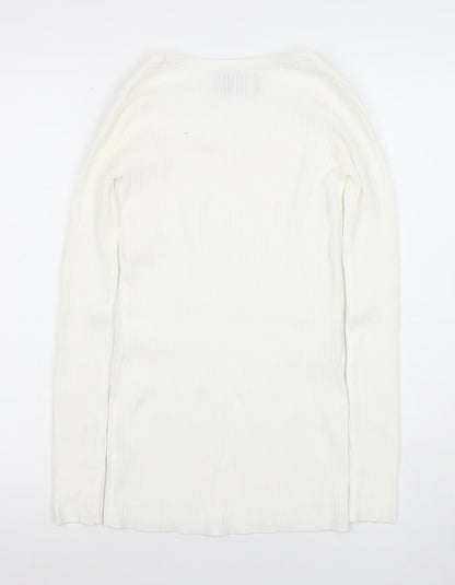 ASOS DESIGN Womens White Size 8 Slim Fit Ribbed Long Sleeve Top