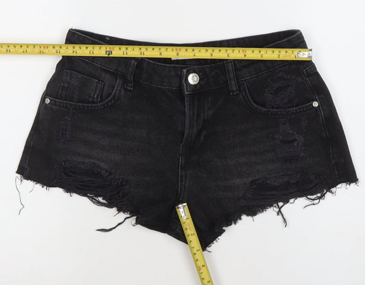 ZARA Women Black Cut-Off Denim Shorts Size XS High Rise
