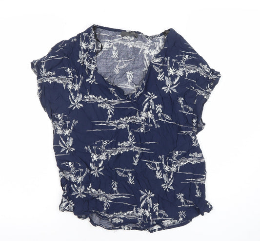 Primark Women's Blue Tropical Short Sleeve Viscose Tunic Blouse Size 14