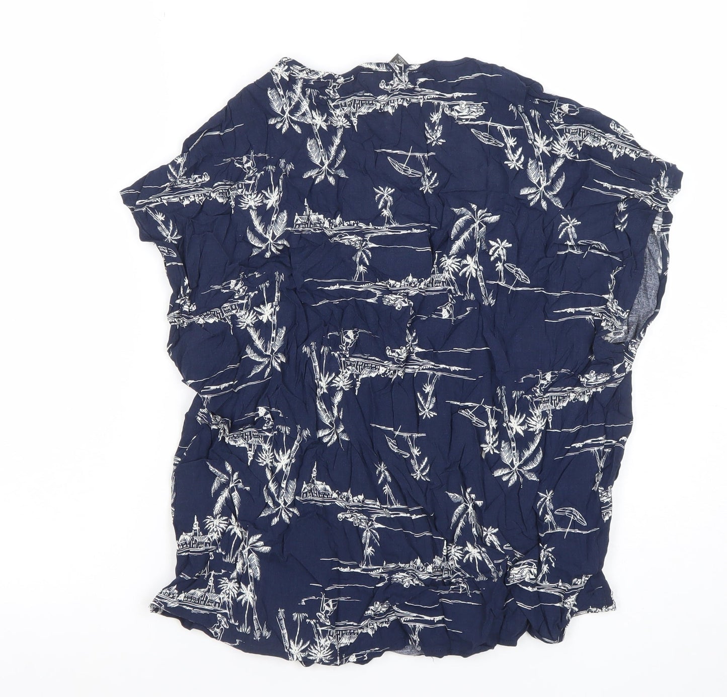 Primark Women's Blue Tropical Short Sleeve Viscose Tunic Blouse Size 14
