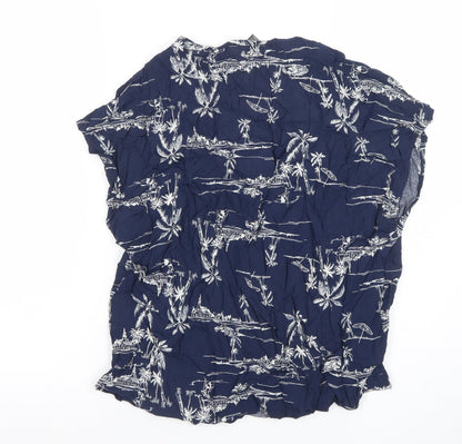 Primark Women's Blue Tropical Short Sleeve Viscose Tunic Blouse Size 14