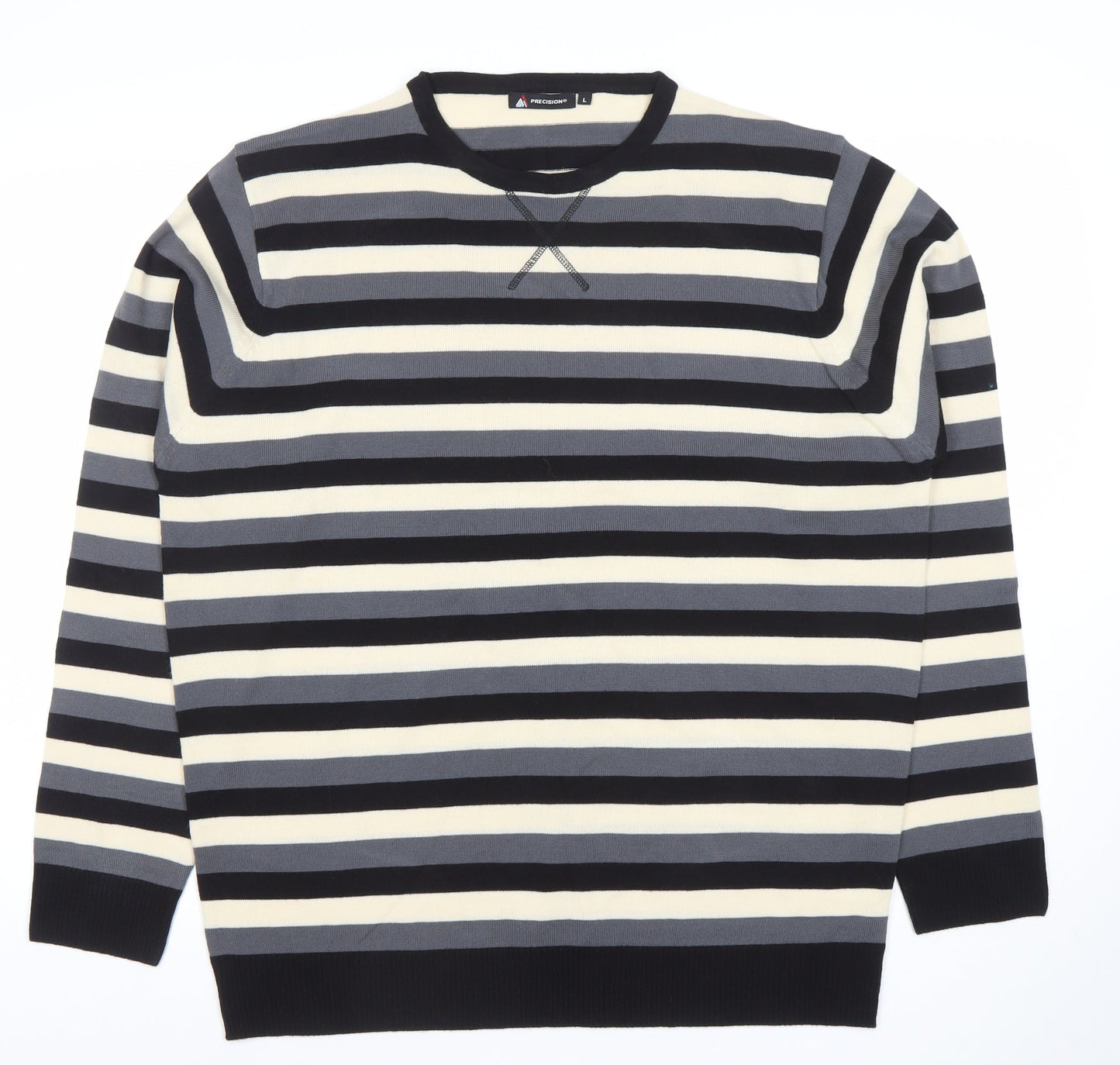 Precision Mens Multicoloured Striped Crew Neck Acrylic Jumper L