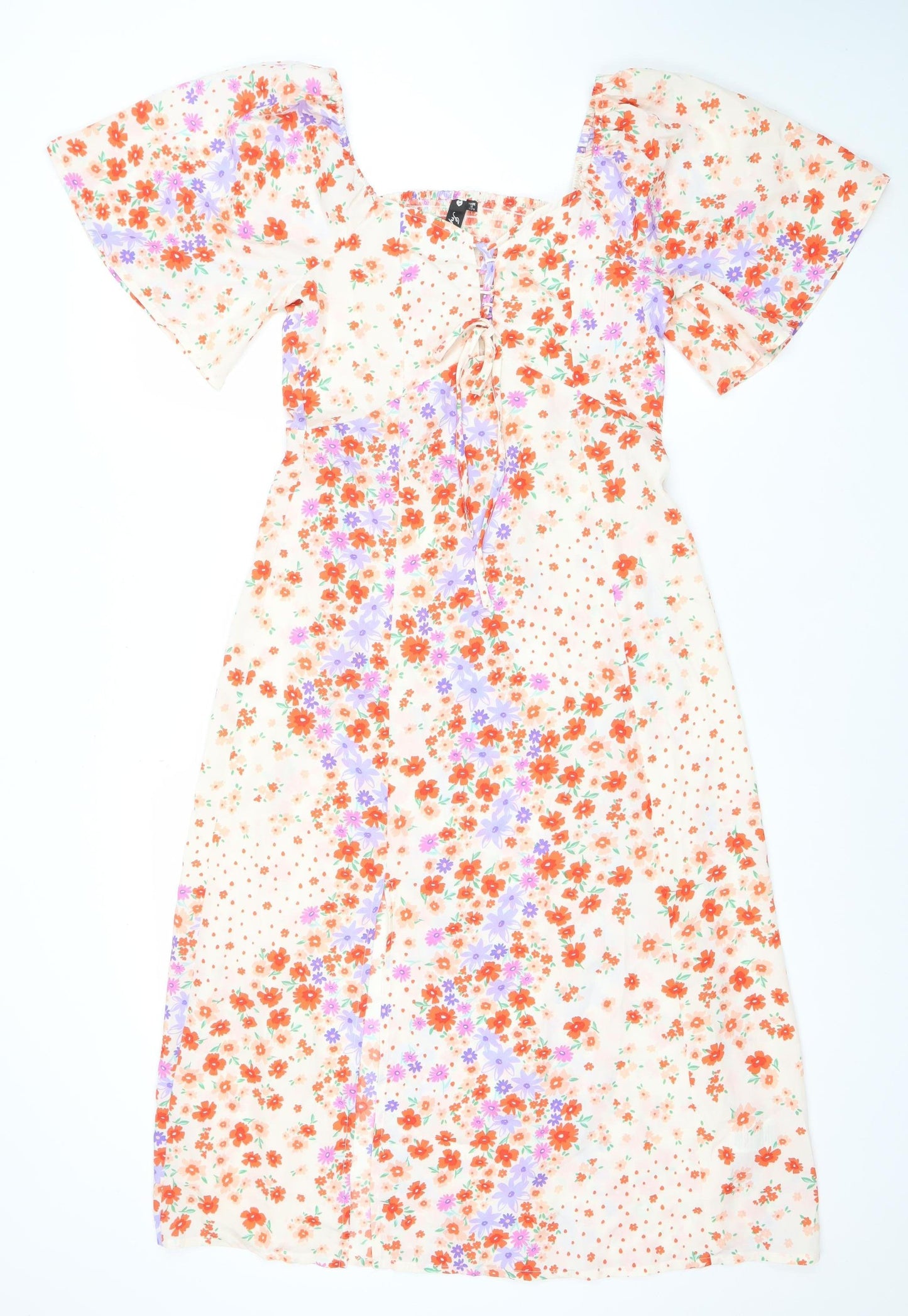 Influence Women’s Multicoloured Floral Midi Fit & Flare Puff Sleeve Dress Size 8