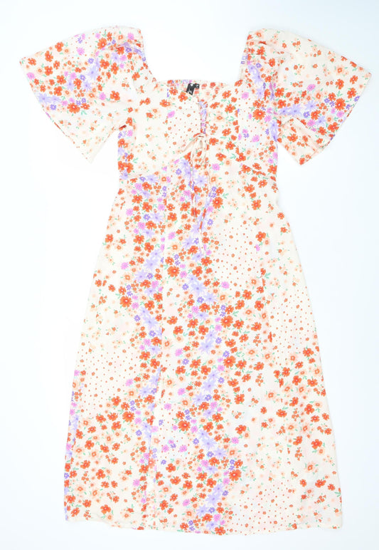 Influence Women’s Multicoloured Floral Midi Fit & Flare Puff Sleeve Dress Size 8