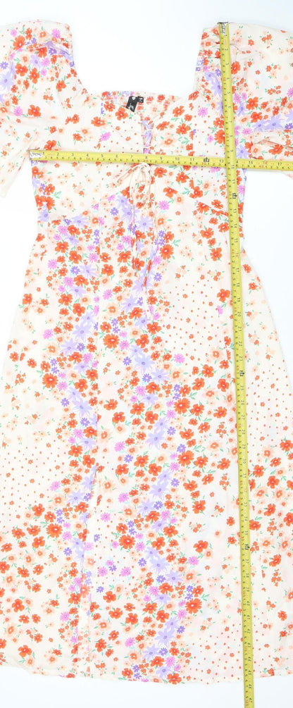Influence Women’s Multicoloured Floral Midi Fit & Flare Puff Sleeve Dress Size 8
