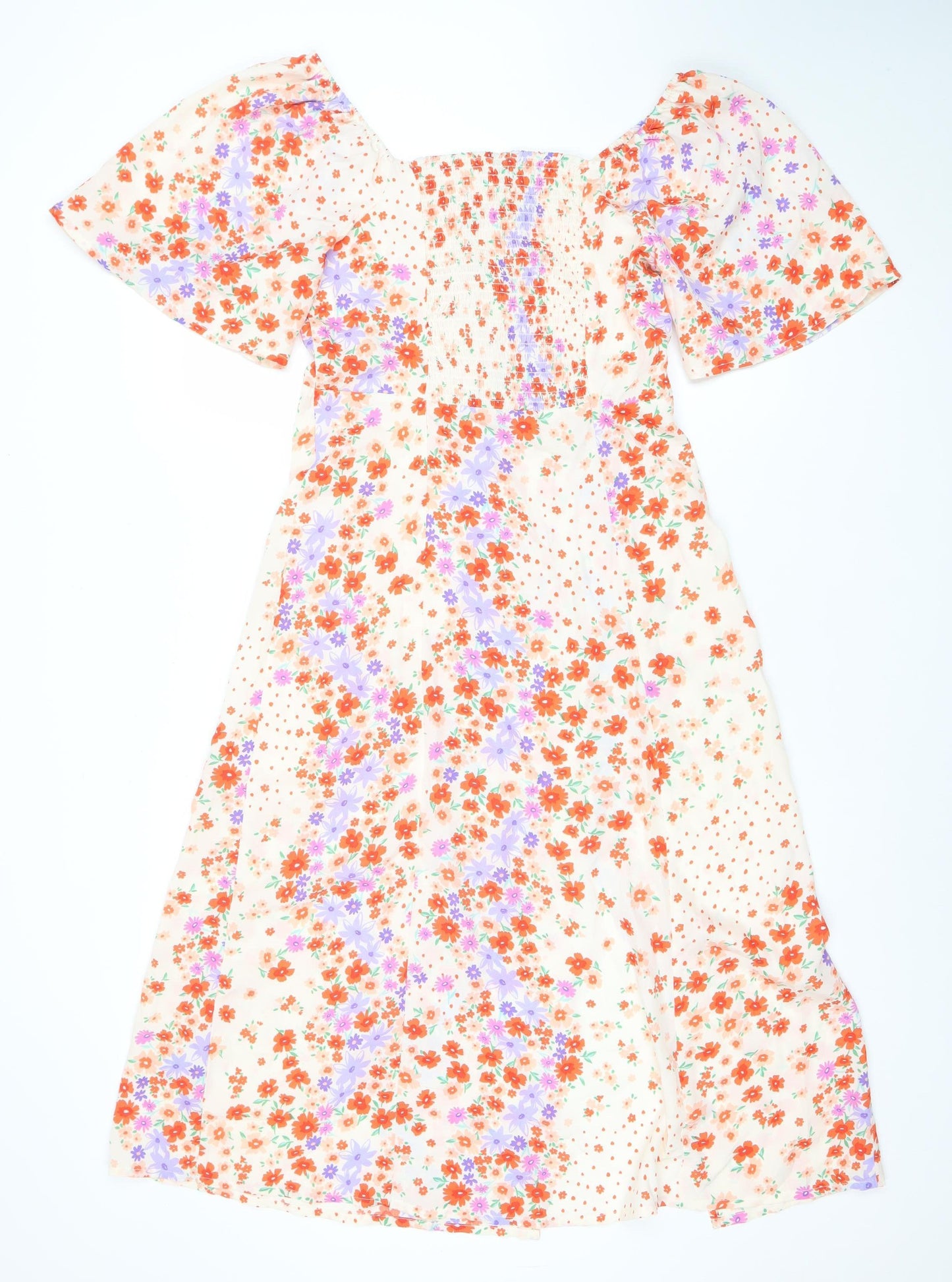 Influence Women’s Multicoloured Floral Midi Fit & Flare Puff Sleeve Dress Size 8