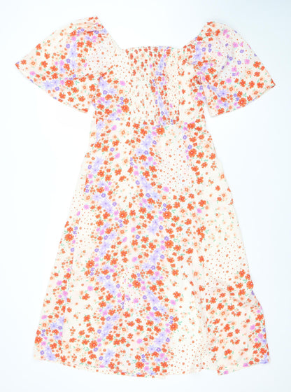 Influence Women’s Multicoloured Floral Midi Fit & Flare Puff Sleeve Dress Size 8