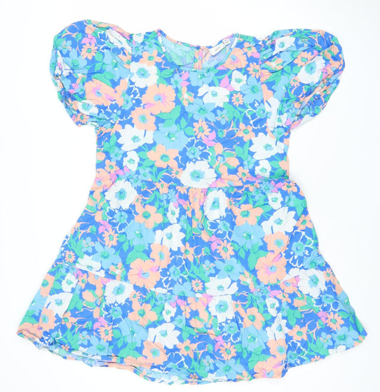 JDY Womens Multicoloured Floral A-Line Cotton Short Sleeve Dress XS