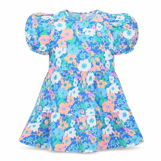 Front view of JDY women’s multicoloured floral a-line cotton short sleeve dress xs