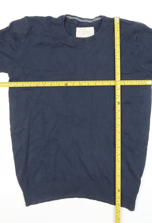 Blend Men's Blue Cotton Crew Neck Long Sleeve Pullover Jumper L