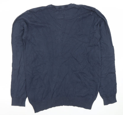 Blend Men's Blue Cotton Crew Neck Long Sleeve Pullover Jumper L