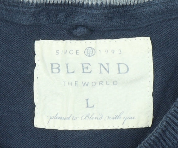 Blend Men's Blue Cotton Crew Neck Long Sleeve Pullover Jumper L